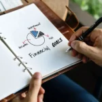 how to set financial goals - person writing financial goals in notebook at desk
