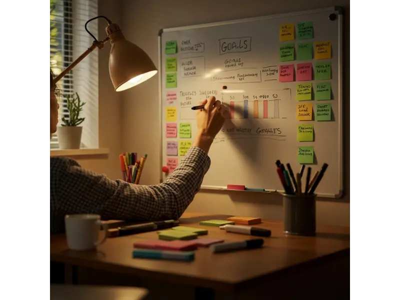person using budgeting app to track and achieve financial goals step by step
